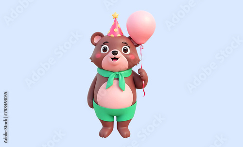Cute Bear Birthday Celebration 3D illustration