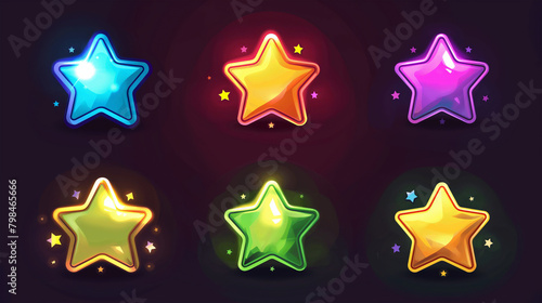 Set of colorful star isolation on dark background  game icons set  Illustration