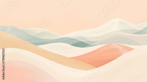 An illustration of a series of sand dunes  simplified into smooth pastel-colored lines