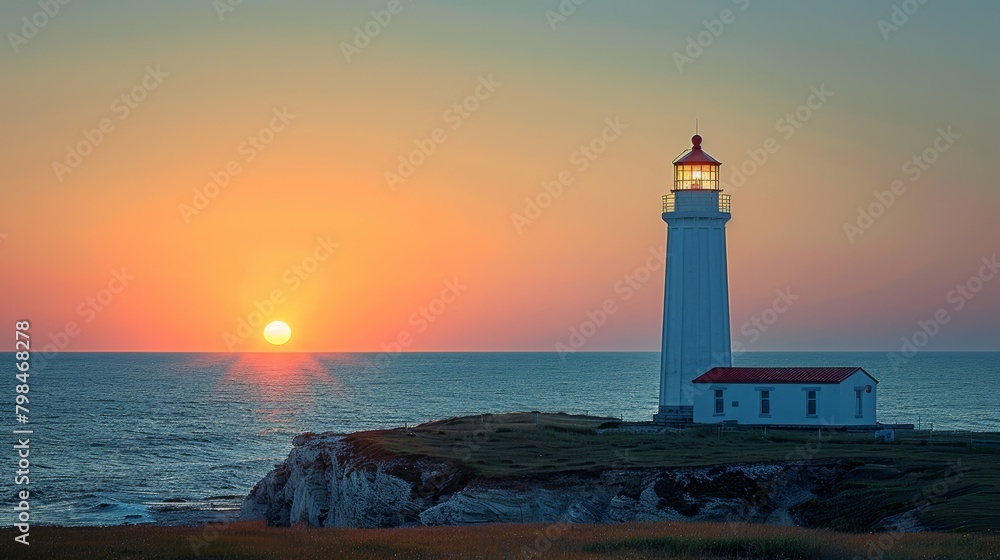 Serene Coastal Lighthouse Powered by Solar Energy: Guiding Light in Timeless Maritime Charm