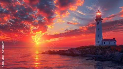 Serene Coastal Lighthouse Powered by Solar Energy: Guiding Light in Timeless Maritime Charm