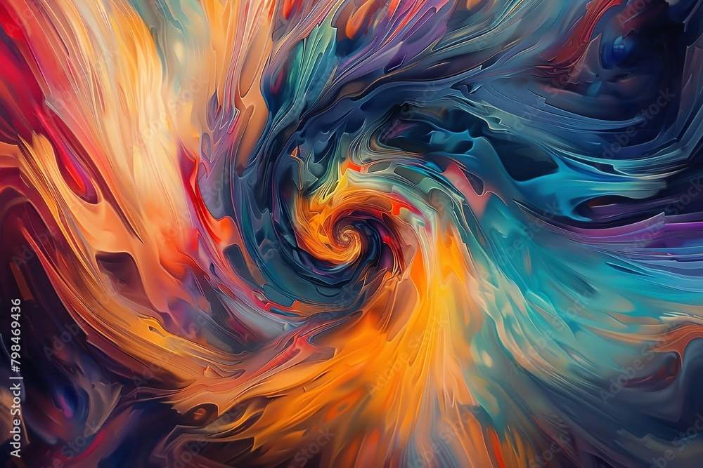 Capture the essence of abstract art as a teacher by illustrating a dynamic, swirling vortex of colors and shapes, symbolizing the depth and complexity of lifes lessons in a mesmerizing digital paintin