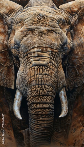 Capture a majestic elephant in a photorealistic style  showcasing intricate wrinkles and expressive eyes Bring out the grandeur and wisdom in this gentle giant