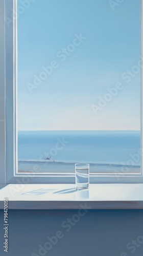 A book on the window sill with sea background windowsill architecture tranquility.