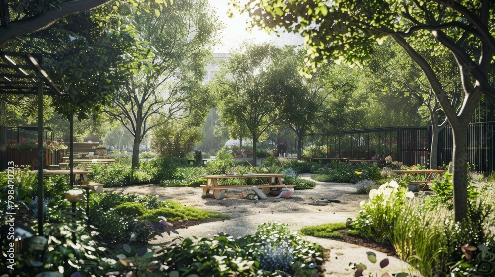 Obraz premium Communities working together creating green spaces, urban gardens , emphasizing collaboration and environmental stewardship. Generative Ai content hyper realistic 