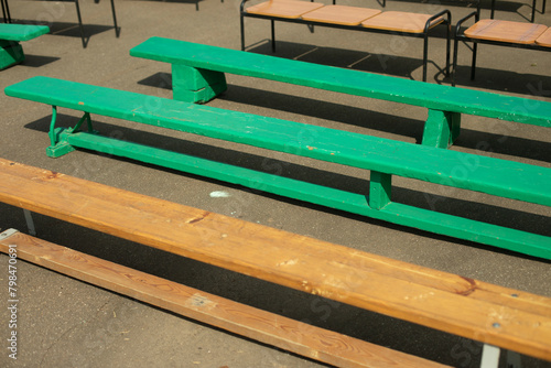 Wallpaper Mural Benches in the park. Seats for spectators. Empty benches stand in a row. Torontodigital.ca