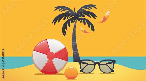 Beach vibes with shades ball and palm tree © abangaboy