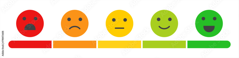 Feedback rating emojis vector icon set in different colors. Set of feedback rating emoji vector icons. Rating emoji collection. Flat design. Vector illustration. Feedback rating emojis vector icon set in different colors. Set of feedback rating emoji vector icons. Rating emoji collection. Flat design. Vector illustration.