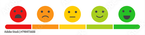 Feedback rating emojis vector icon set in different colors. Set of feedback rating emoji vector icons. Rating emoji collection. Flat design. Vector illustration.