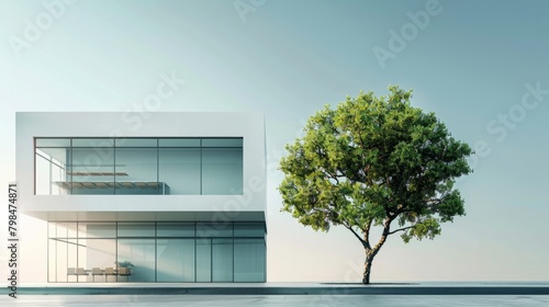 office building with tree for reducing carbon dioxide, Eco green environment. hyper realistic 