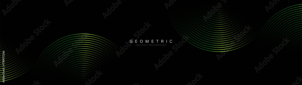 Abstract background with a green geometric circle ring. Modern minimal trendy shiny lines pattern horizontal. Vector illustration