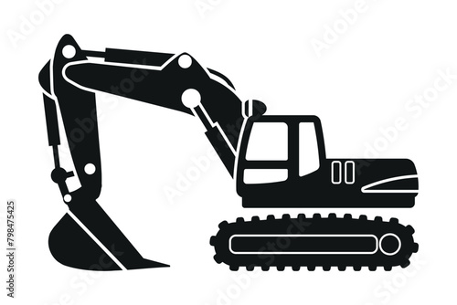 Cartoon crawler excavator silhouettes. Heavy machinery for construction and mining