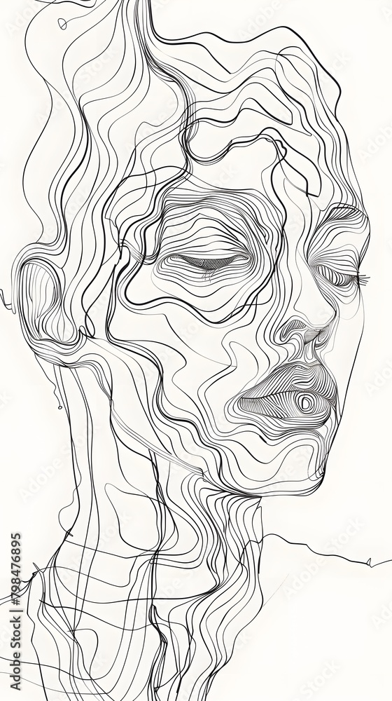 A beautiful woman's face blind contour continuous line AI Generated A beautiful woman's face blind contour continuous line AI Generated