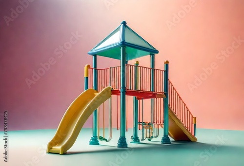 miniature slide on the pink background, illudtration of kids mania