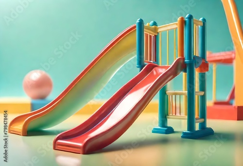 closeup of miniature slides in playground, miniature illustration of slides 