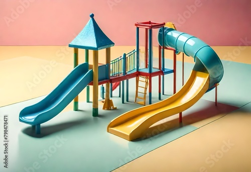 colorful playground slide miniature playground slide in the room corner 