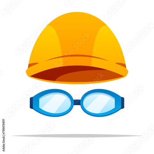 Swimming cap and goggles vector isolated illustration