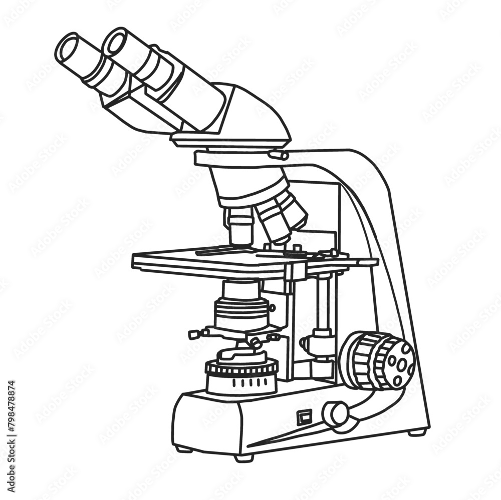 Vector illustration Biological Microscope hand drawn sketch laboratory tools line art isolated on white background, For kids coloring book or science illustration. Vector illustration Biological Microscope hand drawn sketch laboratory tools line art isolated on white background, For kids coloring book or science illustration.