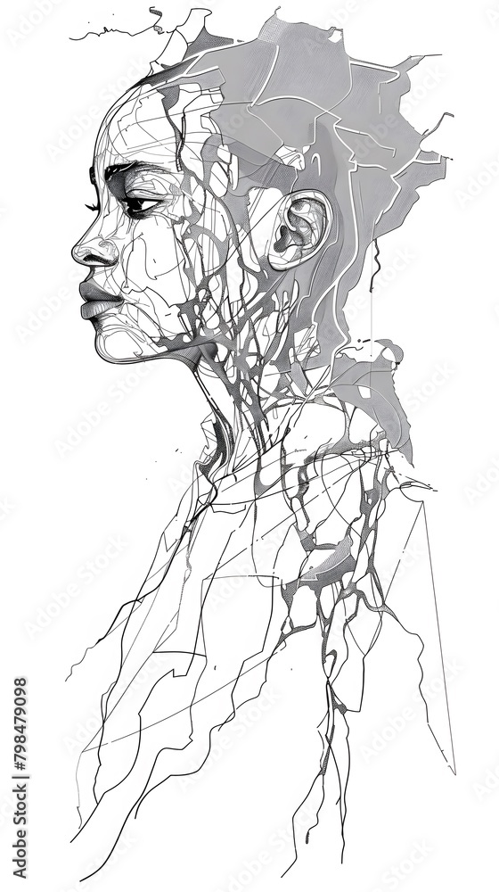 A beautiful woman's face blind contour continuous line AI Generated A beautiful woman's face blind contour continuous line AI Generated