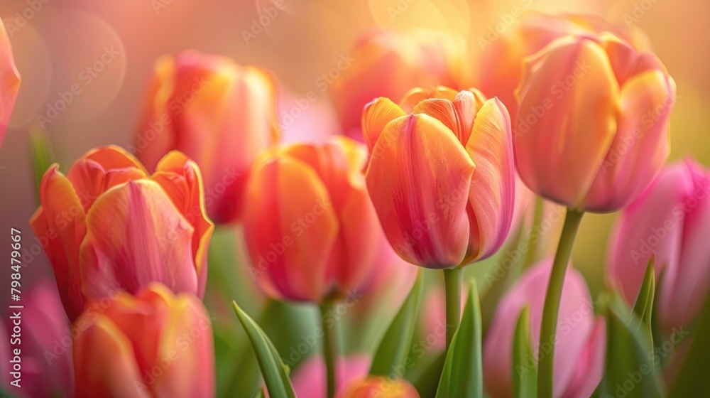 Close up image of lovely and vibrant tulip blooms