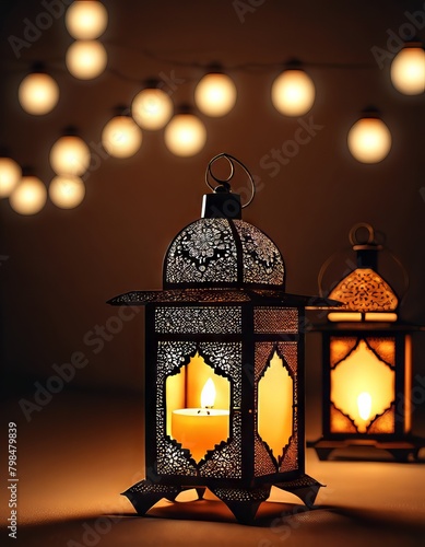 Eid al-Fitr Lamps or Lanterns Hanging in Eid al-Fitr Celebration Eve for Eid Al-fitr Background