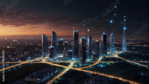 Conceptual smart city network highlighting 5G and LPWA for robust and energy-efficient wireless communication across large areas ai_generated