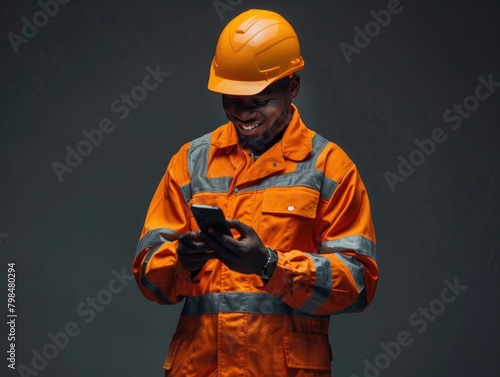 Black technician holding a phone © fanjianhua