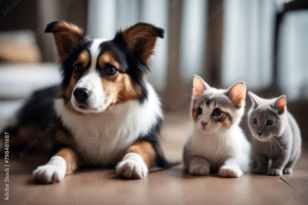 'dog mixed kitten rabbit indoors breed posing cat abyssinian head together friendship indoor domestic looking tabby studio fur beauty young cute mammal animal pet felino funny charming small adorable'