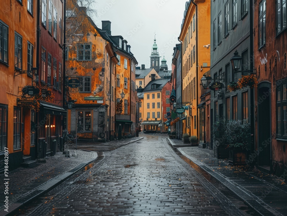 A street view of Stockholm, Sweden, showcasing clean lines and simplicity.