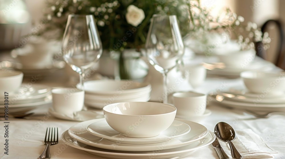 Minimalist Swedish dinner table setting with elegant tableware.