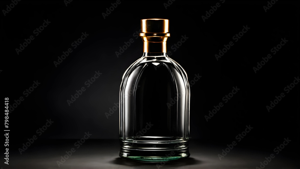 Sleek Glass Bottle on Black: Minimalist Product Presentation Sleek Glass Bottle on Black: Minimalist Product Presentation