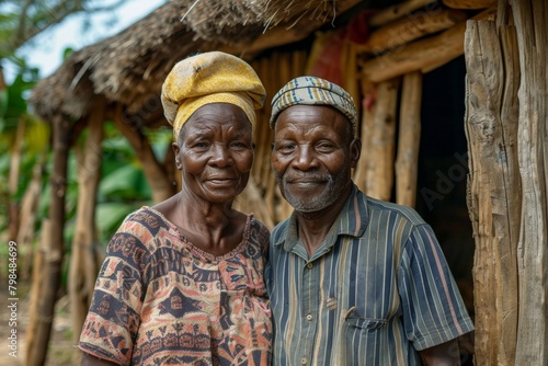 Lifelong Companions: Elderly Couple Outside Their Hut. Generative AI.