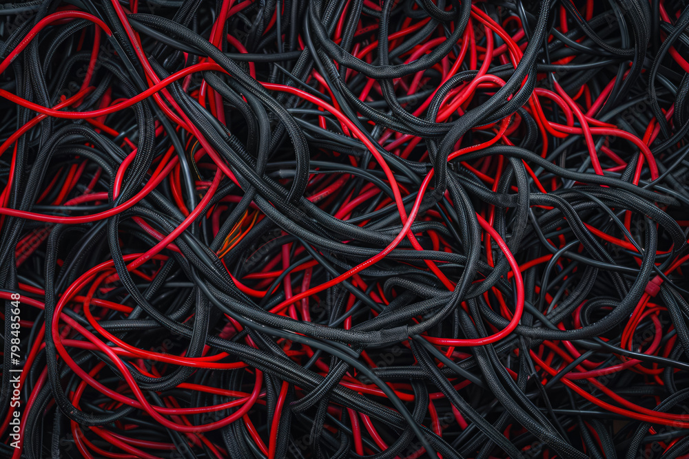 Texture Of A Bunch Of Red And Black Small Electronic Wires Mixed Together Created Using Artificial Intelligence