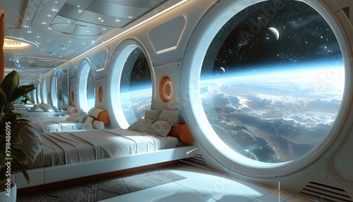 Orbital Vacation, Imagine a futuristic scenario where space tourism is commonplace photo