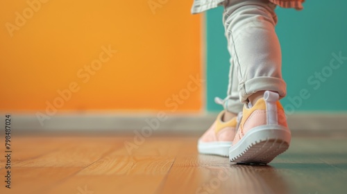 Foot step walking wearing sneakers isolated background