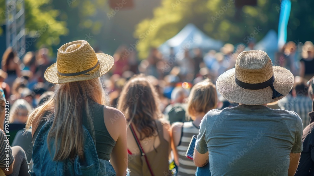 People attending an Earth Day concert with performances by eco-conscious artists. People attending an Earth Day concert with performances by eco-conscious artists.