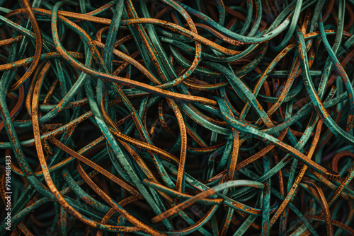Texture Of A Bunch Of Green And Brown Small Electronic Wires Mixed Together Created Using Artificial Intelligence