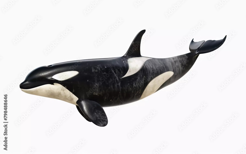 Isolated killer whale orca closing mouth left side view on white background cutout ready for excellent 3d rendering Isolated killer whale orca closing mouth left side view on white background cutout ready for excellent 3d rendering
