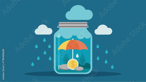 An image of a rainy day jar or savings account encouraging the practice of setting aside money for potential emergencies.