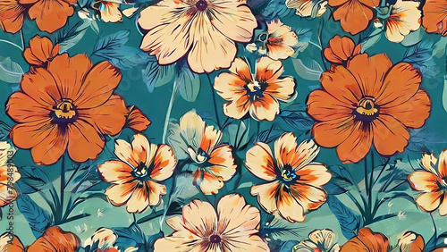 Vintage colorful floral pattern illustration background
