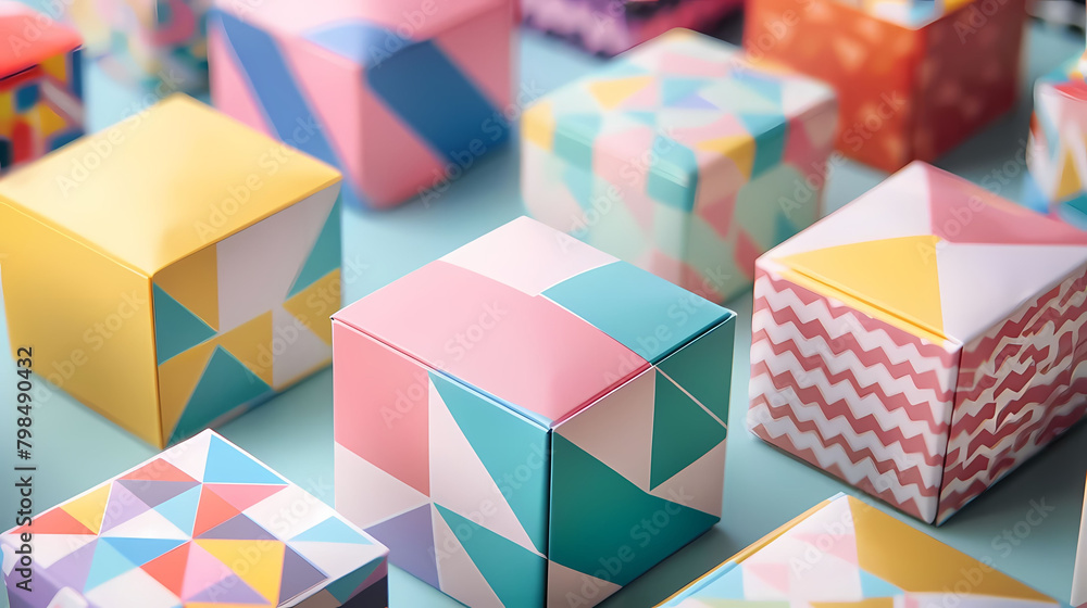 geometric pattern packaging boxes in various colors and sizes ...