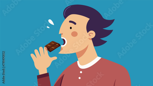 With a deep breath the man takes a moment to connect with his senses allowing himself to fully immerse in the chocolate tasting experience..