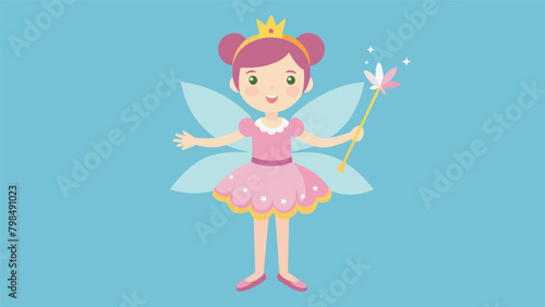 A child dressed as a fairy with a tutu made of tulle and a homemade wand adorned with ribbons and glitter.