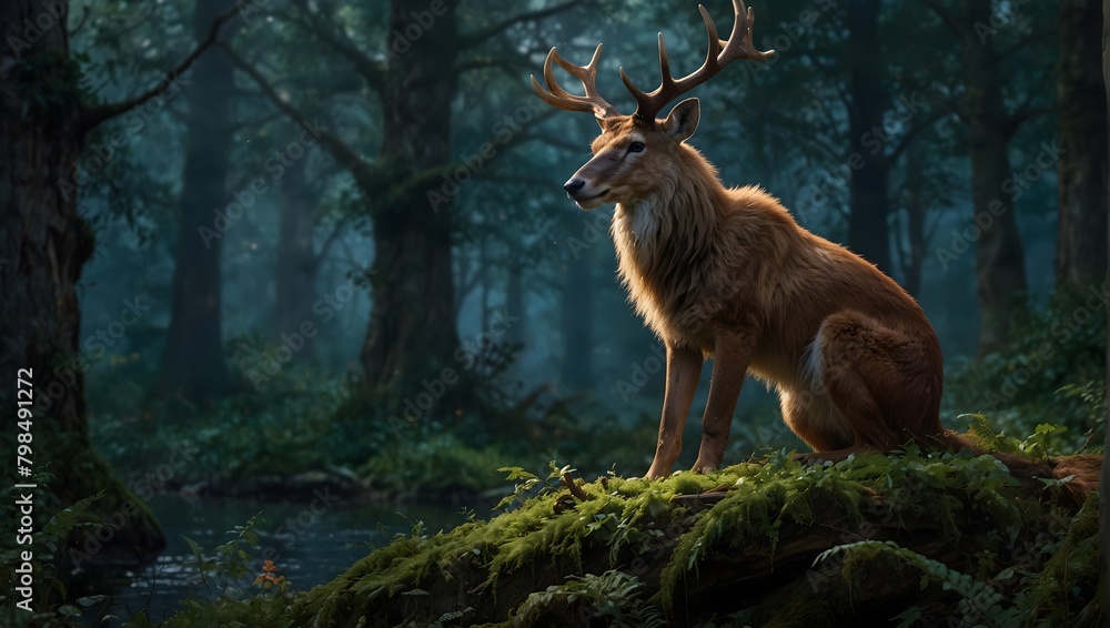 Obraz premium Fantasy and Mythology Detailed portrayals of mythical creatures, enchanted forests, and magical events ai_generated