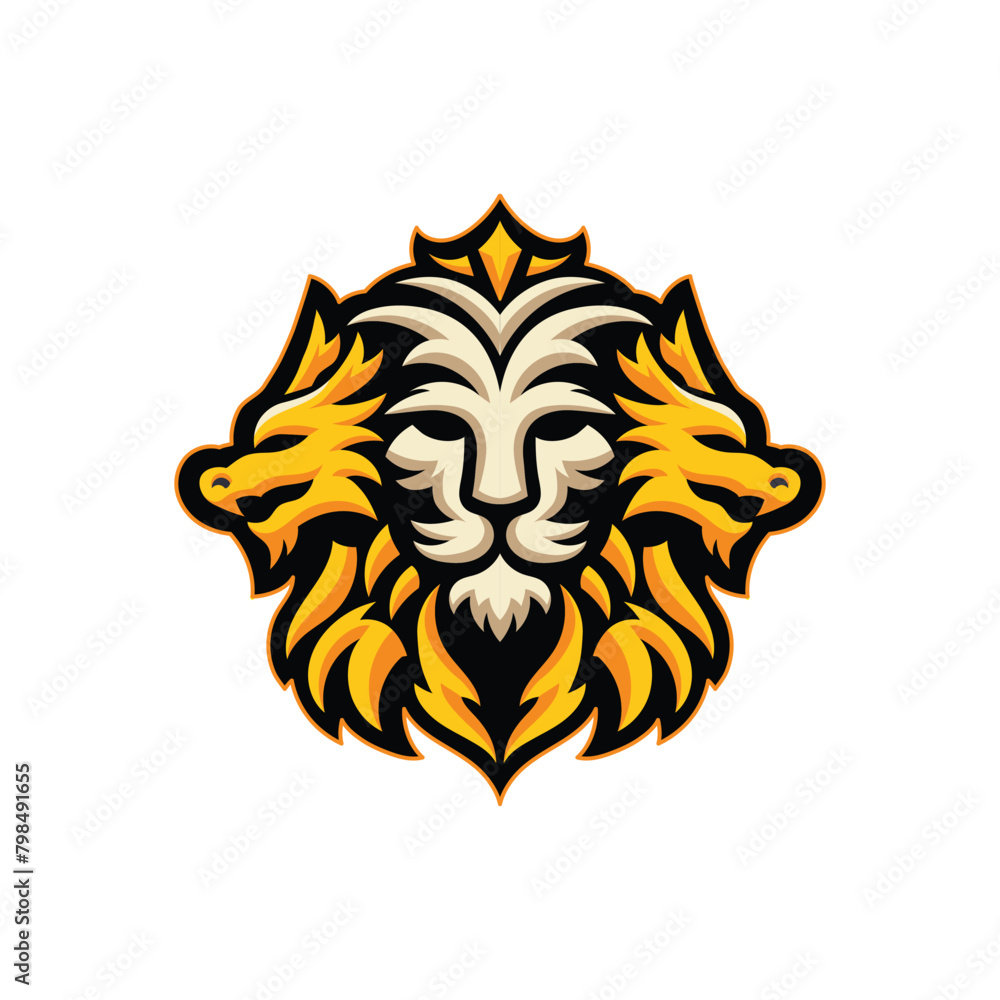 golden dragons and lion head symbol golden dragons and lion head symbol