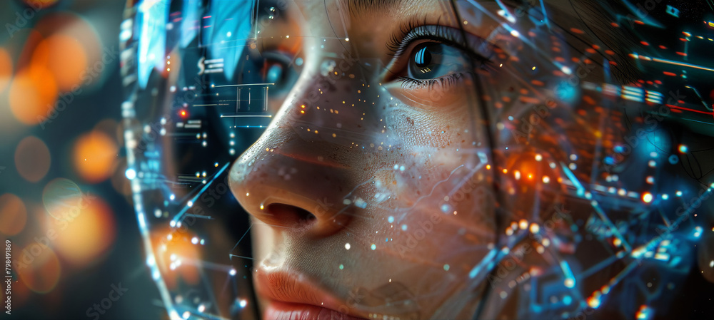 Enthralling visual of a human and AI interface, showcasing a blend of human cognition and artificial intelligence, deep focus Enthralling visual of a human and AI interface, showcasing a blend of human cognition and artificial intelligence, deep focus