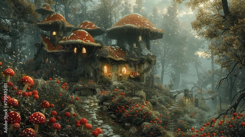 forest with mushrom house, digital art