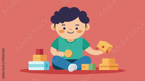 A child playing with handmade nontoxic wooden toys instead of plastic ones.