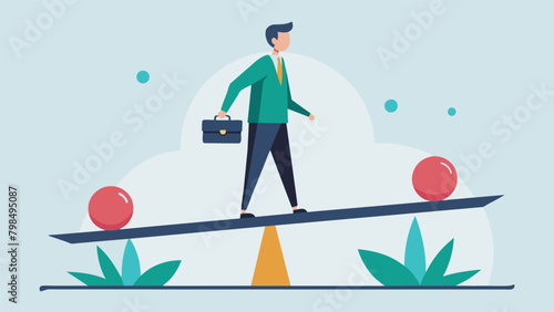 A person standing on a balancing board with one side labeled risk and the other labeled reward demonstrating the need to carefully balance both