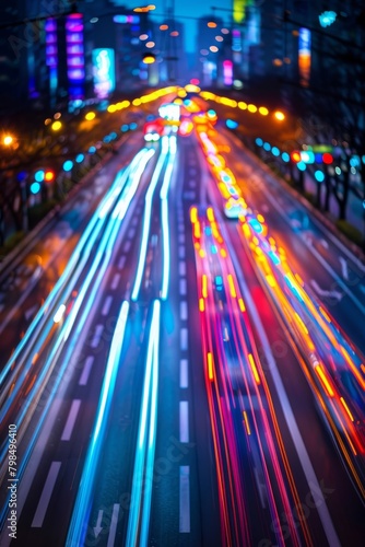 Capture the bustling urban landscape with extended exposure to create mesmerizing light trails from passing vehicles.